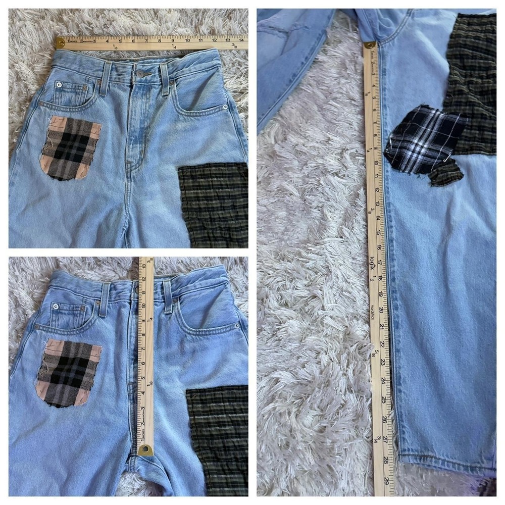 Levis Premium High Loose Taper Plaid Patchwork High Rise Mom Jeans Womens 25 - Picture 6 of 8